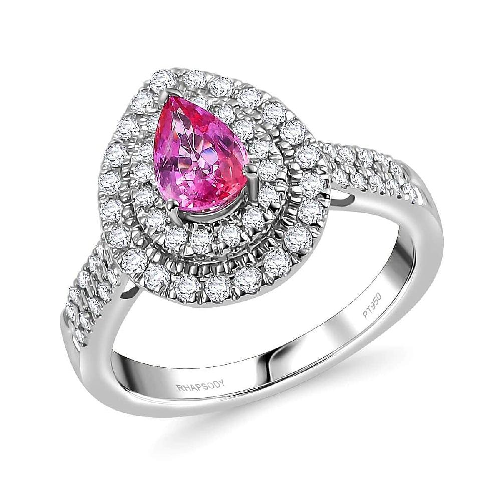 Certified & Appraised Rhapsody AAAA Padparadscha Sapphire and E-F VS2 Diamond 1.50 ctw Double Halo Ring in 950 Platinum 7.11 Grams