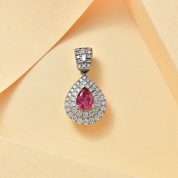 Certified & Appraised Rhapsody AAAA Padparadscha Sapphire And E-F VS2 Diamond 1.55 Ctw Pendant Without Chain In 950 Platinum 4.20 Grams