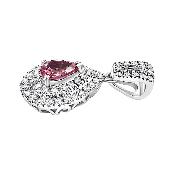 Certified & Appraised Rhapsody AAAA Padparadscha Sapphire And E-F VS2 Diamond 1.55 Ctw Pendant Without Chain In 950 Platinum 4.20 Grams