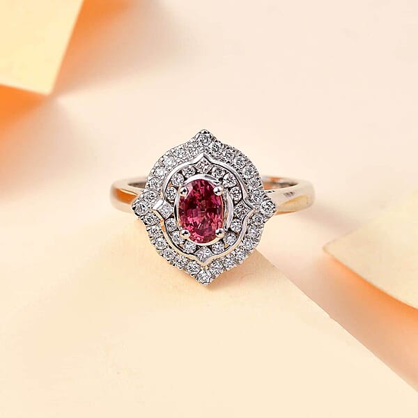Certified & Appraised Rhapsody AAAA Padparadscha Sapphire And E-F VS2 Diamond 1.53 Ctw Ring In 950 Platinum 6.78 Grams