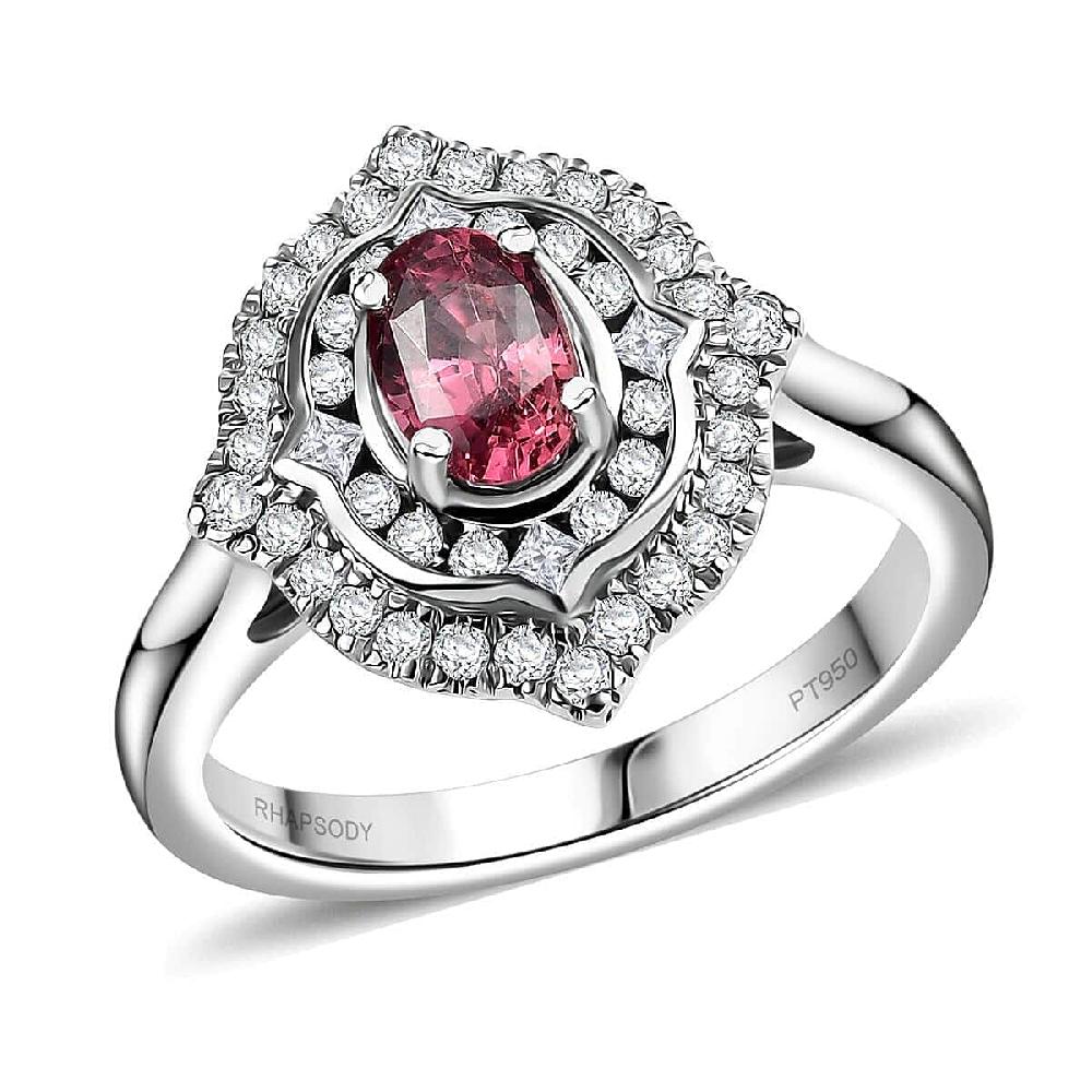 Certified & Appraised Rhapsody AAAA Padparadscha Sapphire and E-F VS2 Diamond 1.53 ctw Ring in 950 Platinum 6.78 Grams