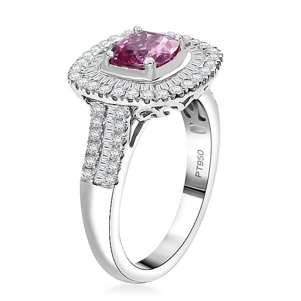 Certified & Appraised Rhapsody AAAA Padparadscha Sapphire And E-F VS2 Diamond 2.40 Ctw Double Halo Ring In 950 Platinum 7.45 Grams