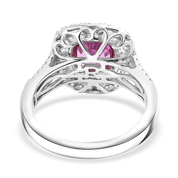 Certified & Appraised Rhapsody AAAA Padparadscha Sapphire And E-F VS2 Diamond 2.40 Ctw Double Halo Ring In 950 Platinum 7.45 Grams