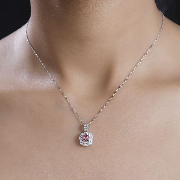 Certified & Appraised Rhapsody AAAA Padparadscha Sapphire And E-F VS2 Diamond 1.25 Ctw Double Halo Pendant Without Chain In 950 Platinum
