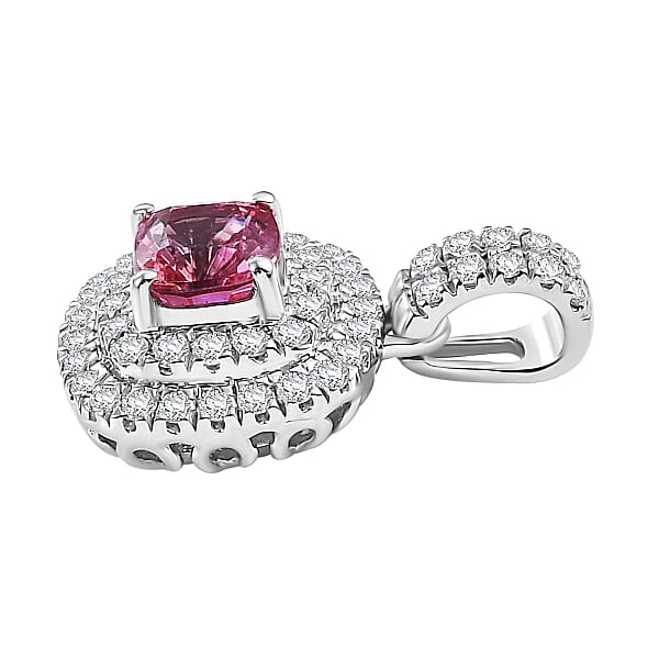 Certified & Appraised Rhapsody AAAA Padparadscha Sapphire And E-F VS2 Diamond 1.25 Ctw Double Halo Pendant Without Chain In 950 Platinum