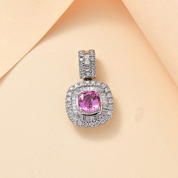 Certified & Appraised Rhapsody AAAA Padparadscha Sapphire And E-F VS2 Diamond 1.74 Ctw Pendant Without Chain In 950 Platinum