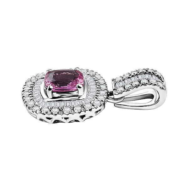 Certified & Appraised Rhapsody AAAA Padparadscha Sapphire And E-F VS2 Diamond 1.74 Ctw Pendant Without Chain In 950 Platinum