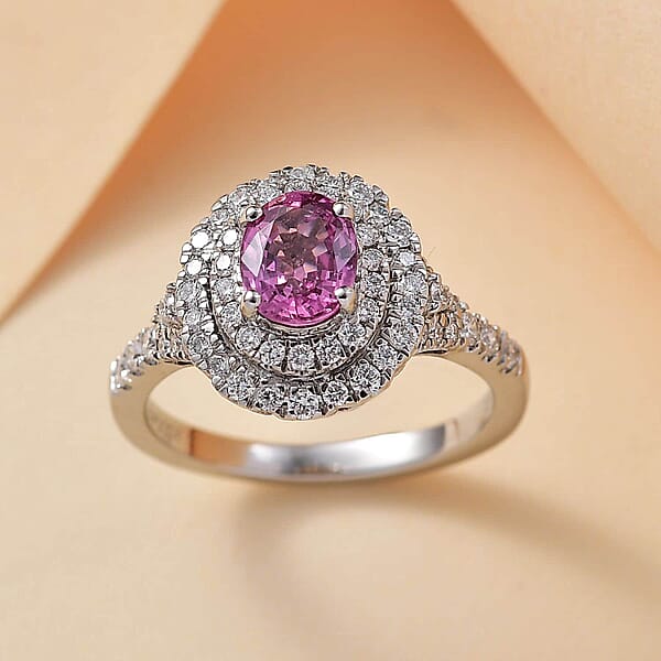 Certified & Appraised Rhapsody AAAA Padparadscha Sapphire And E-F VS2 Diamond 1.80 Ctw Ring In 950 Platinum 6 Grams
