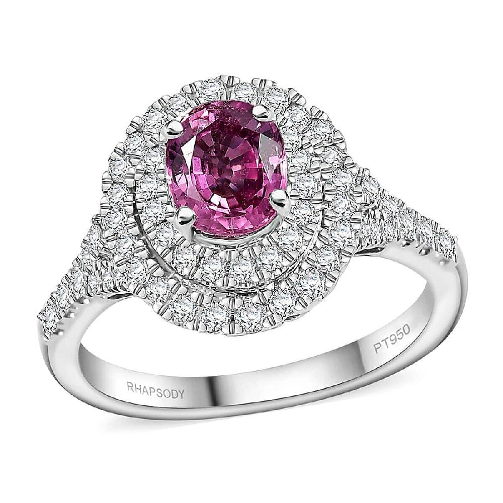 Certified & Appraised Rhapsody AAAA Padparadscha Sapphire and E-F VS2 Diamond 1.80 ctw Ring in 950 Platinum 6 Grams