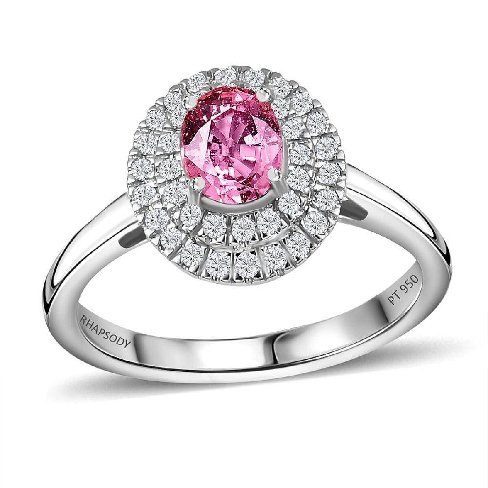 Certified & Appraised Rhapsody AAAA Padparadscha Sapphire and E-F VS Diamond 1.35 ctw Double Halo Ring in 950 Platinum 5.60 Grams
