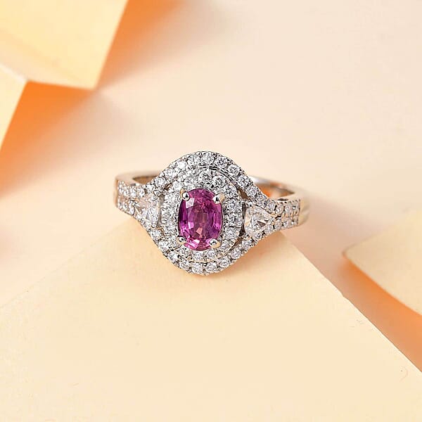 Certified & Appraised Rhapsody AAAA Padparadscha Sapphire And E-F VS2 Diamond 1.75 Ctw Ring In 950 Platinum 6.65 Grams