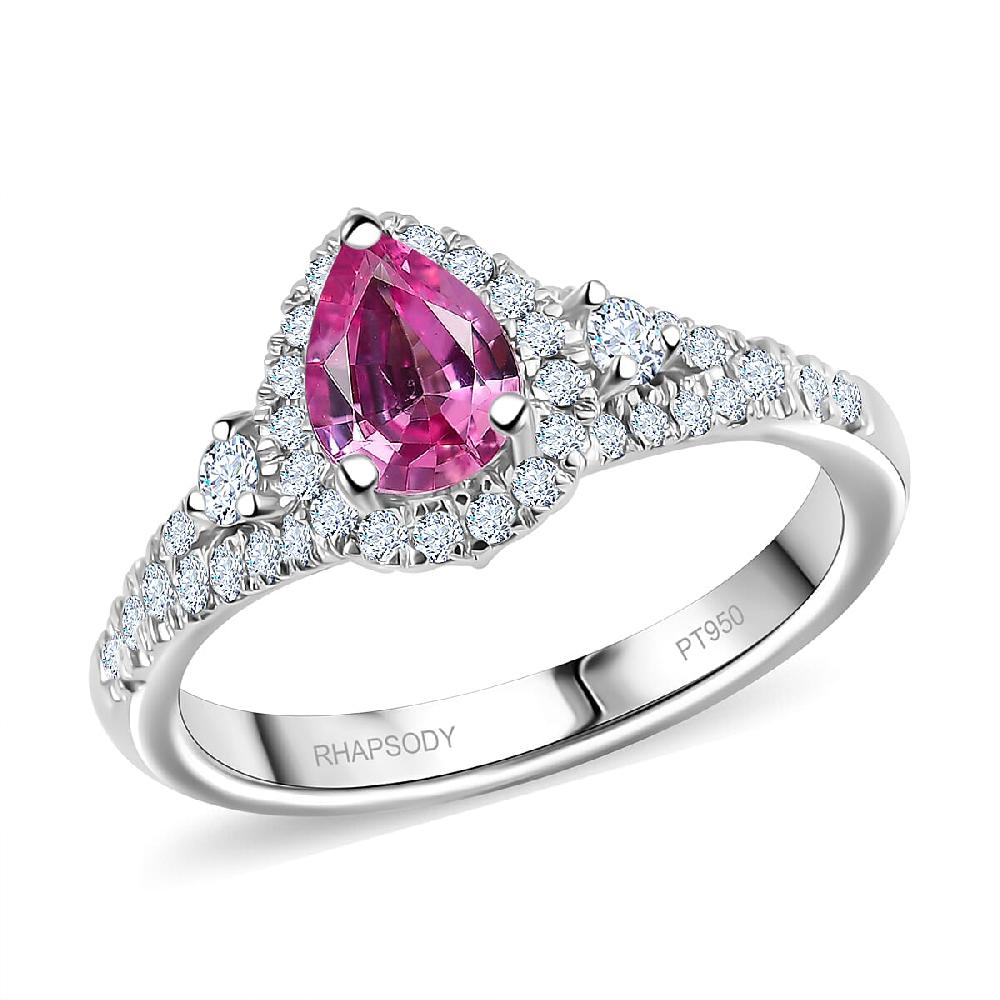 Certified & Appraised Rhapsody AAAA Padparadscha Sapphire and E-F VS2 Diamond 1.11 ctw Ring in 950 Platinum 4.75 Grams