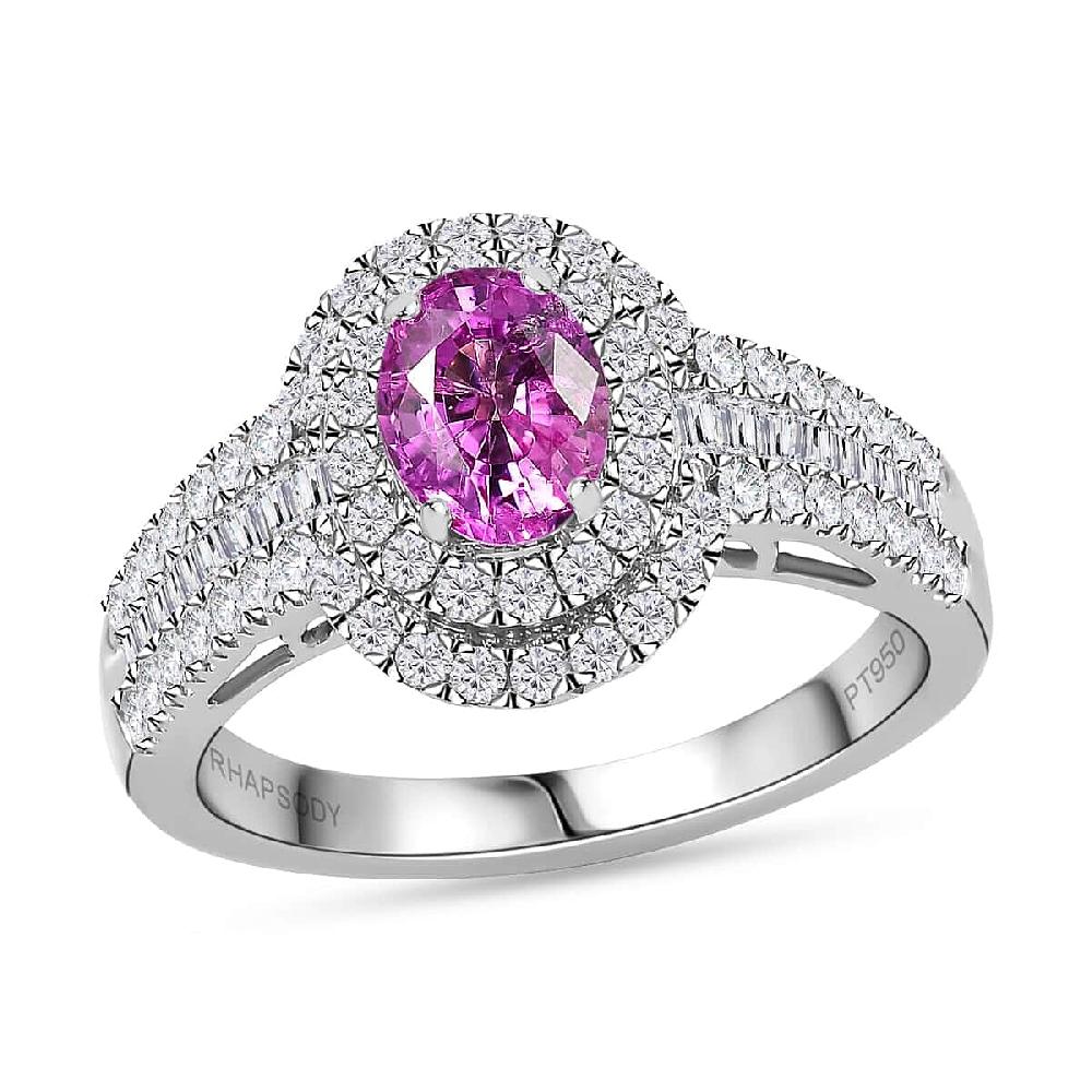 Certified & Appraised Rhapsody AAAA Padparadscha Sapphire and E-F VS2 Diamond 1.75 ctw Ring in 950 Platinum 6.55 Grams