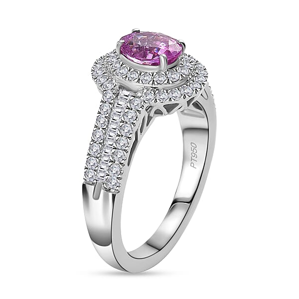 Certified & Appraised Rhapsody AAAA Padparadscha Sapphire And E-F VS2 Diamond 1.75 Ctw Ring In 950 Platinum 6.55 Grams