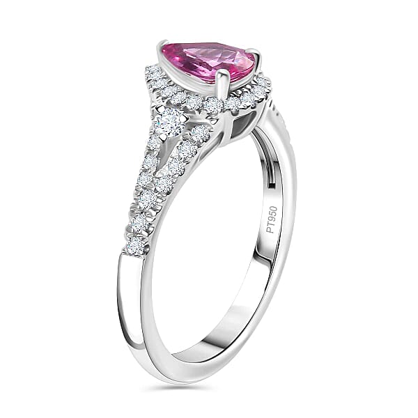 Certified & Appraised Rhapsody AAAA Padparadscha Sapphire And E-F VS2 Diamond 1.11 Ctw Ring In 950 Platinum 4.75 Grams