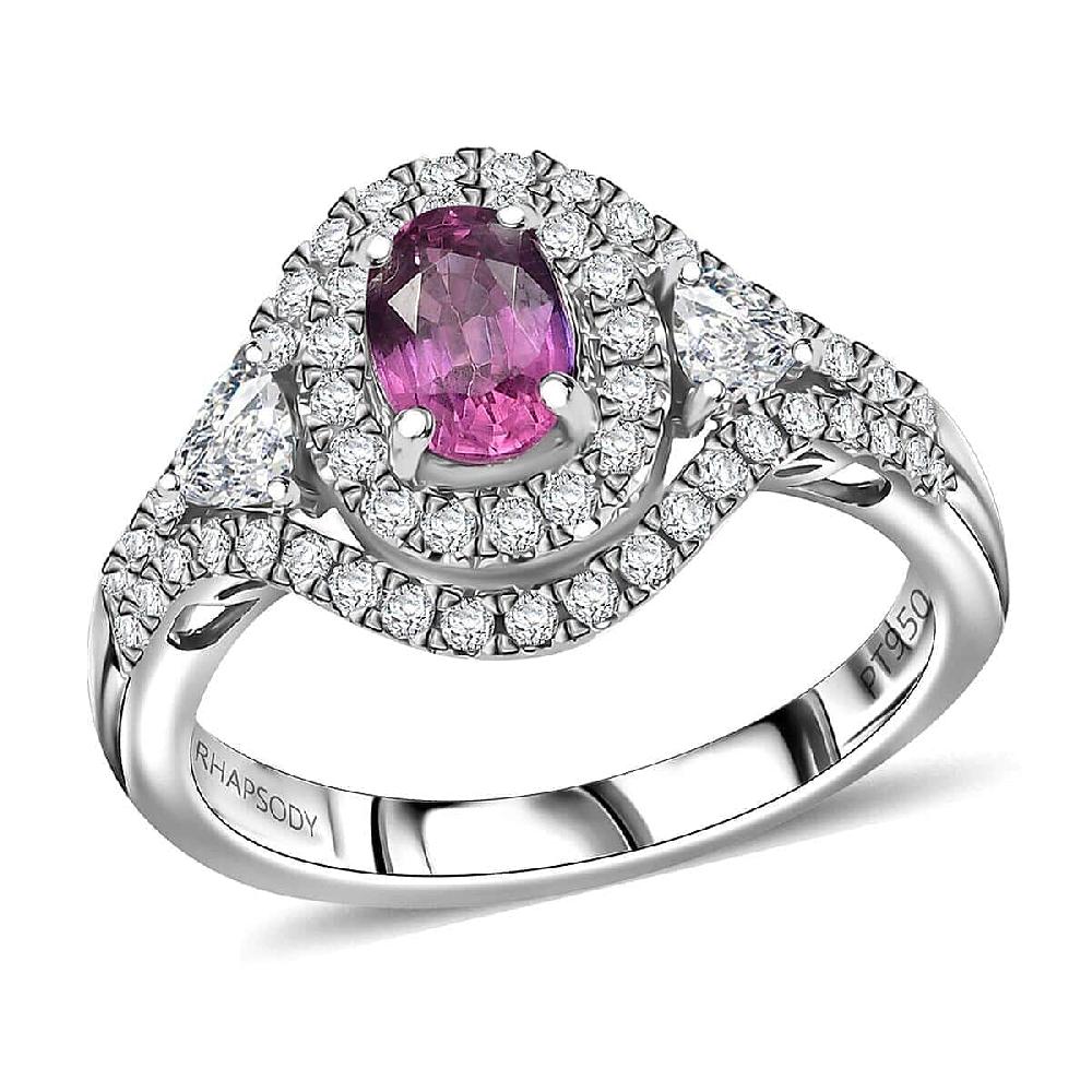 Certified & Appraised Rhapsody AAAA Padparadscha Sapphire and E-F VS2 Diamond 1.75 ctw Ring in 950 Platinum 6.65 Grams