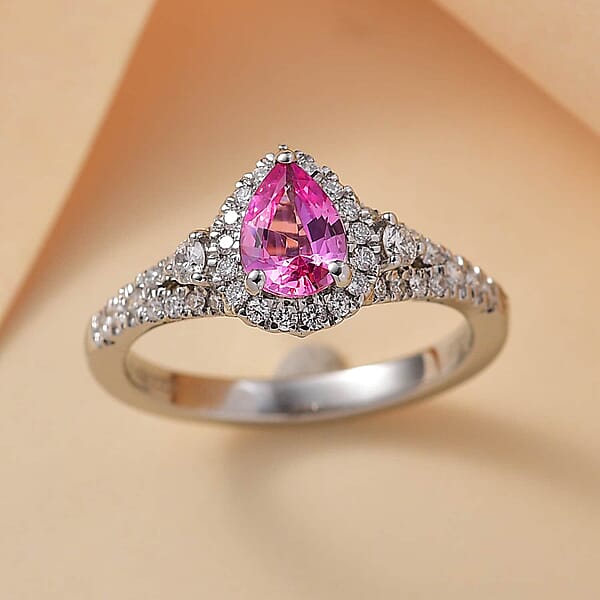 Certified & Appraised Rhapsody AAAA Padparadscha Sapphire And E-F VS2 Diamond 1.11 Ctw Ring In 950 Platinum 4.75 Grams