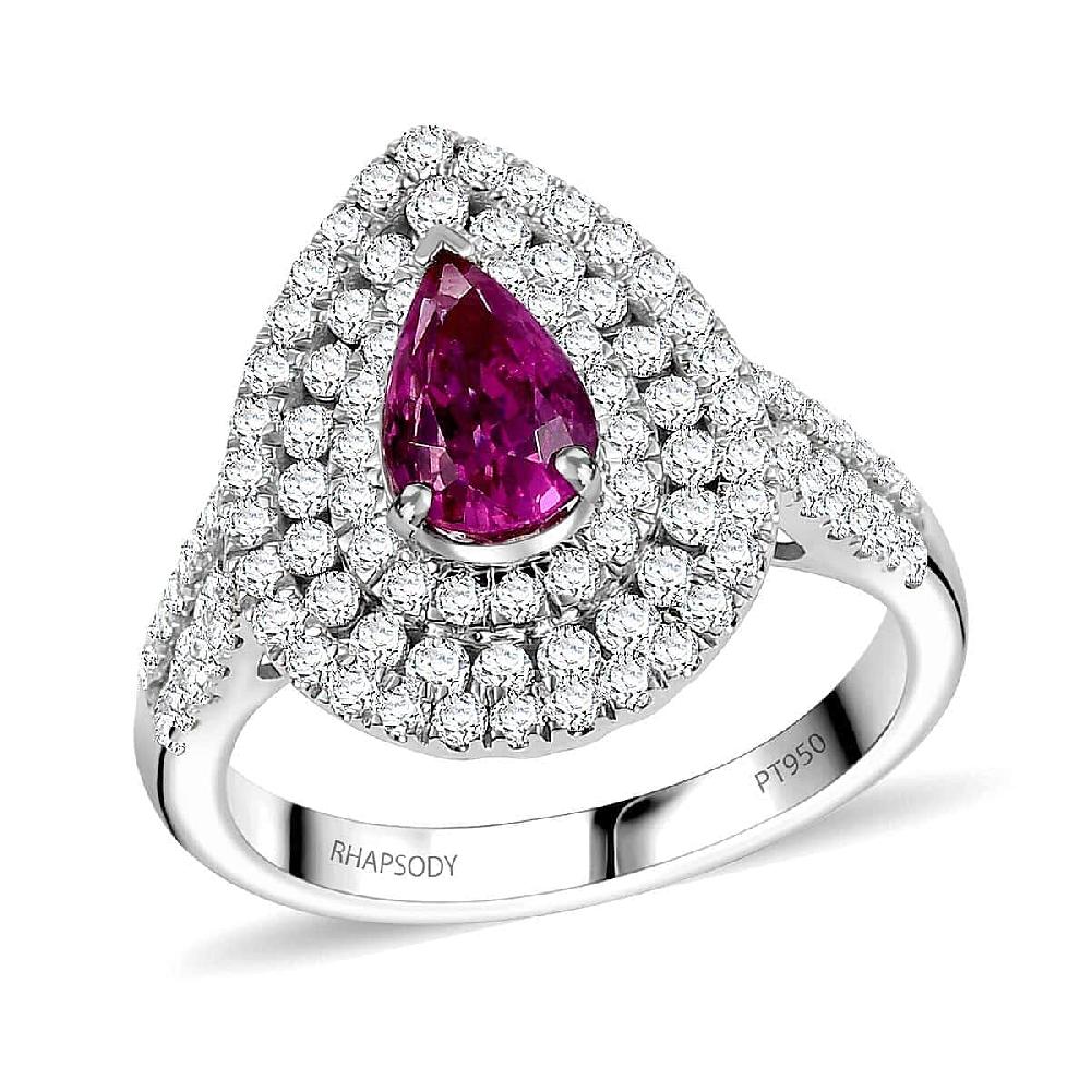Certified & Appraised Rhapsody AAAA Padparadscha Sapphire And E-F VS2 Diamond 2.50 Ctw Double Halo Ring In 950 Platinum 7 Grams