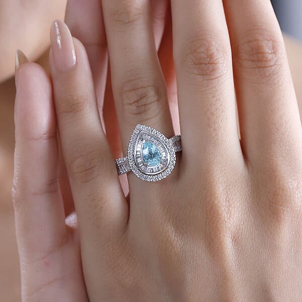 Certified & Appraised Rhapsody AAAA Paraiba Tourmaline And E-F VS Diamond 2.00 Ctw Ring In 950 Platinum 9.40 Grams