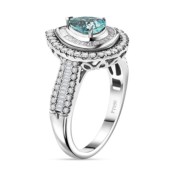 Certified & Appraised Rhapsody AAAA Paraiba Tourmaline And E-F VS Diamond 2.00 Ctw Ring In 950 Platinum 9.40 Grams