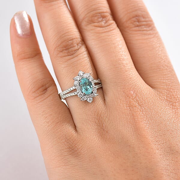Certified & Appraised Rhapsody AAAA Paraiba Tourmaline And E-F VS2 Diamond 2.65 Ctw Ring In 950 Platinum 6.70 Grams