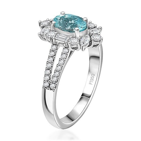 Certified & Appraised Rhapsody AAAA Paraiba Tourmaline And E-F VS2 Diamond 2.65 Ctw Ring In 950 Platinum 6.70 Grams