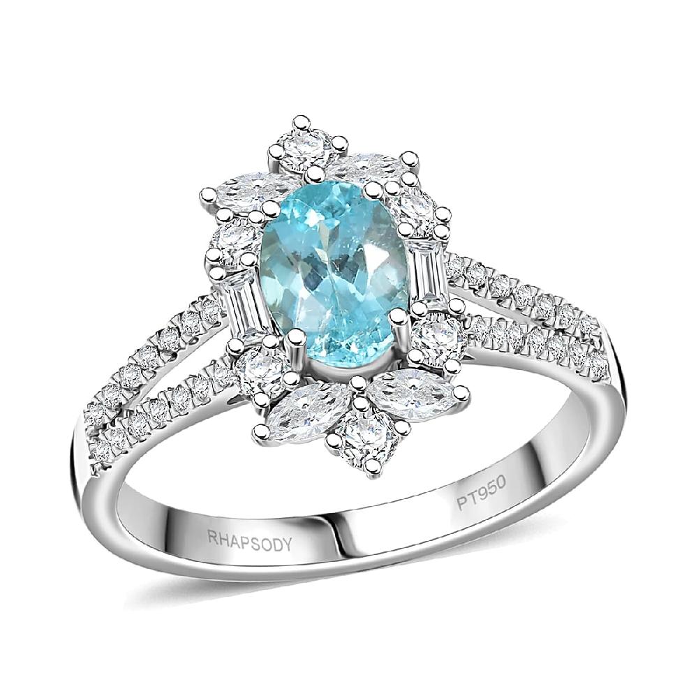 Certified & Appraised Rhapsody AAAA Paraiba Tourmaline and E-F VS2 Diamond 2.65 ctw Ring in 950 Platinum 6.70 Grams