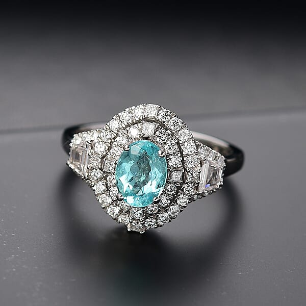 Certified & Appraised Rhapsody AAAA Paraiba Tourmaline And E-F VS2 Diamond 2.30 Ctw Ring In 950 Platinum 7.25 Grams