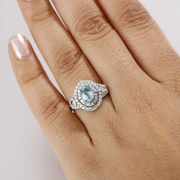 Certified & Appraised Rhapsody AAAA Paraiba Tourmaline And E-F VS2 Diamond 2.30 Ctw Ring In 950 Platinum 7.25 Grams