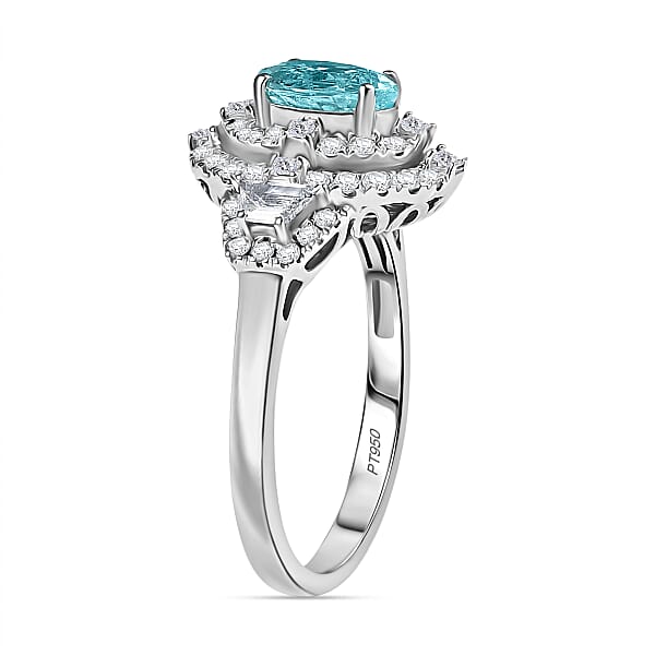 Certified & Appraised Rhapsody AAAA Paraiba Tourmaline And E-F VS2 Diamond 2.30 Ctw Ring In 950 Platinum 7.25 Grams