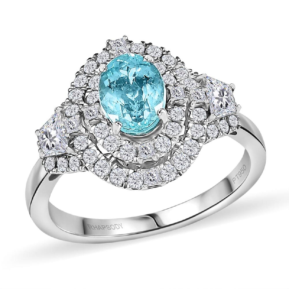 Certified & Appraised Rhapsody AAAA Paraiba Tourmaline and E-F VS2 Diamond 2.30 ctw Ring in 950 Platinum 7.25 Grams