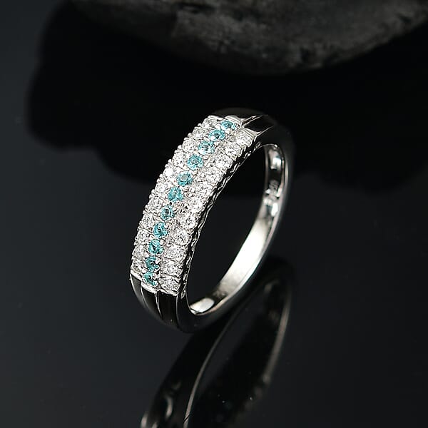 Certified & Appraised Rhapsody AAAA Paraiba Tourmaline And E-F VS2 Diamond 0.60 Ctw Ring In 950 Platinum 6.80 Grams