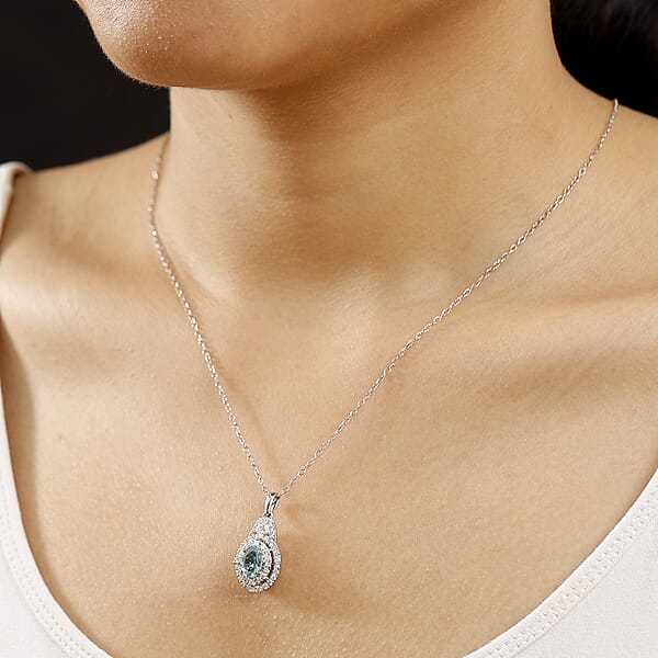 Certified & Appraised Rhapsody AAAA Paraiba Tourmaline And E-F VS2 Diamond 2.22 Ctw Pendant Necklace In 950 Platinum 4.53 Grams 20 Inches (Del. In 10-12 Days)