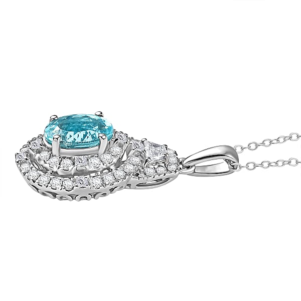 Certified & Appraised Rhapsody AAAA Paraiba Tourmaline And E-F VS2 Diamond 2.22 Ctw Pendant Necklace In 950 Platinum 4.53 Grams 20 Inches (Del. In 10-12 Days)