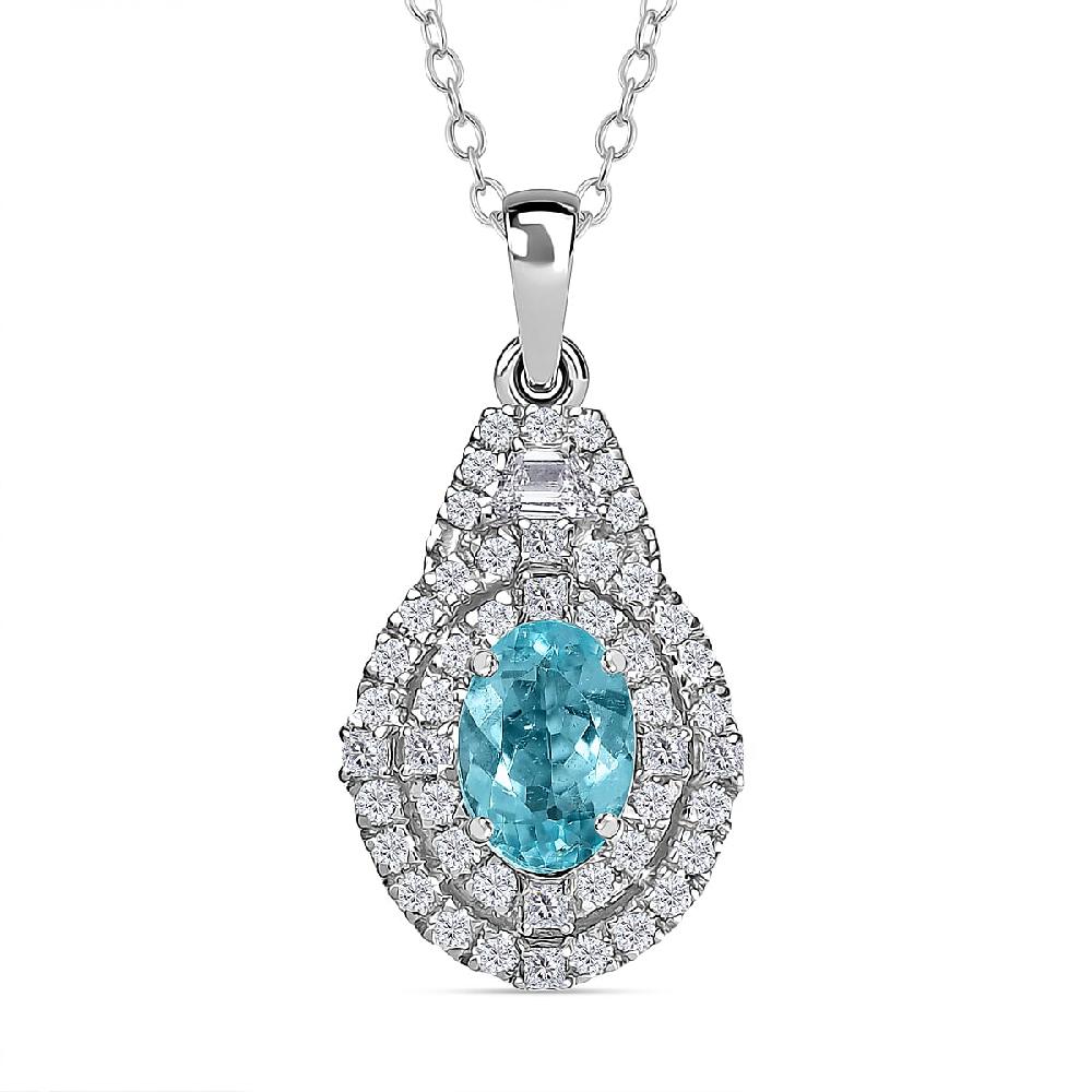 Certified & Appraised Rhapsody AAAA Paraiba Tourmaline and E-F VS2 Diamond 2.22 ctw Pendant Necklace in 950 Platinum 4.53 Grams 20 Inches (Del. in 10-12 Days)