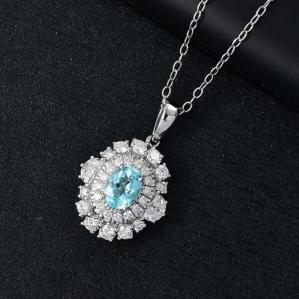 Certified & Appraised Rhapsody AAAA Paraiba Tourmaline And E-F VS2 Diamond 2.25 Ctw Pendant Necklace In 950 Platinum 5.50 Grams 20 Inches