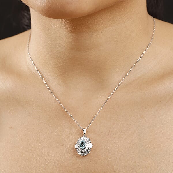 Certified & Appraised Rhapsody AAAA Paraiba Tourmaline And E-F VS2 Diamond 2.25 Ctw Pendant Necklace In 950 Platinum 5.50 Grams 20 Inches