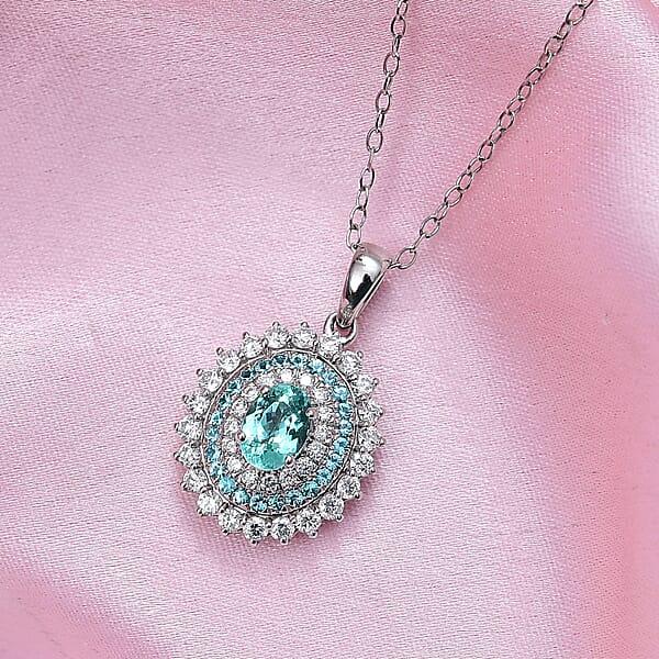 Certified & Appraised Rhapsody AAAA Paraiba Tourmaline And E-F VS2 Diamond 2.00 Ctw Sunburst Pendant Necklace In 950 Platinum 20 Inches 5 Grams