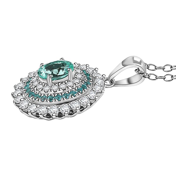 Certified & Appraised Rhapsody AAAA Paraiba Tourmaline And E-F VS2 Diamond 2.00 Ctw Sunburst Pendant Necklace In 950 Platinum 20 Inches 5 Grams
