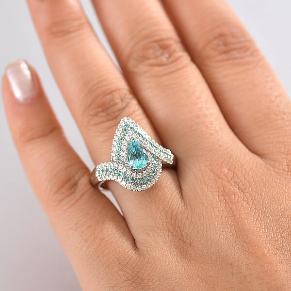 Certified & Appraised Rhapsody AAAA Paraiba Tourmaline And E-F VS2 Diamond 2.15 Ctw Ring In 950 Platinum 10.15 Grams