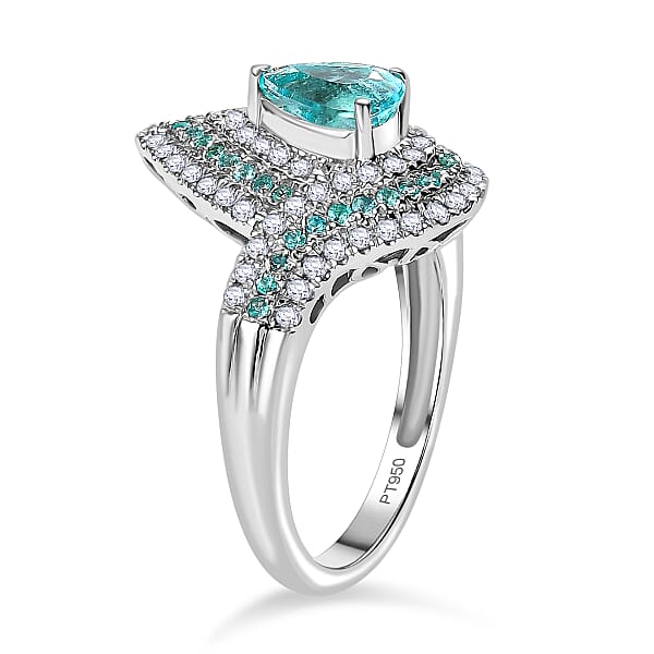 Certified & Appraised Rhapsody AAAA Paraiba Tourmaline And E-F VS2 Diamond 2.15 Ctw Ring In 950 Platinum 10.15 Grams