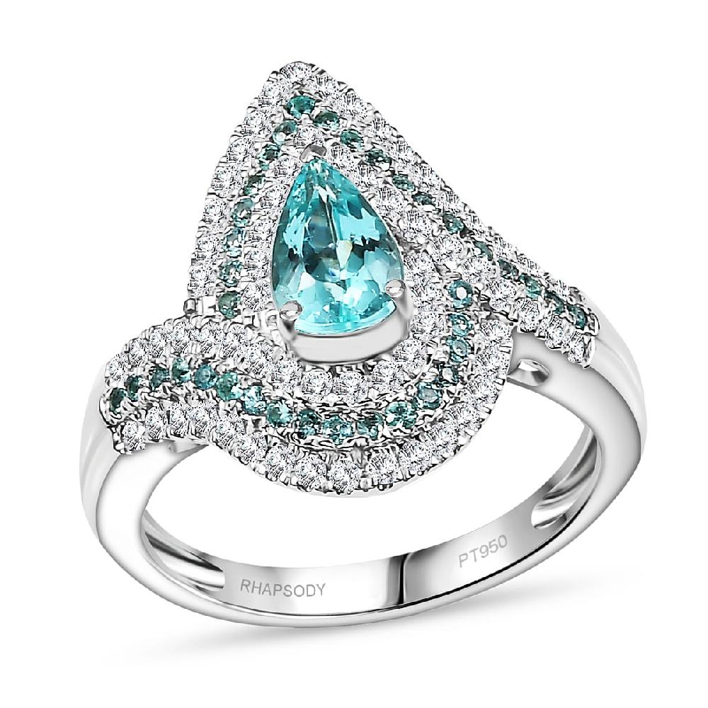 Certified & Appraised Rhapsody AAAA Paraiba Tourmaline and E-F VS2 Diamond 2.15 ctw Ring in 950 Platinum 10.15 Grams