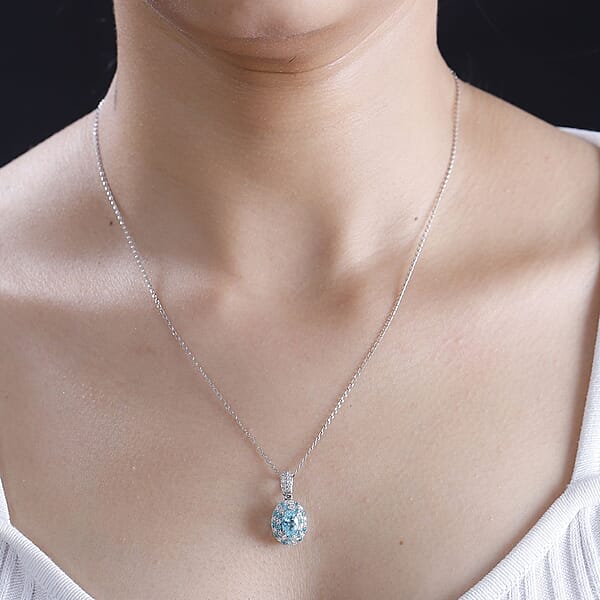 Certified & Appraised Rhapsody AAAA Paraiba Tourmaline And E-F VS Diamond 1.37 Ctw Pendant Necklace In 950 Platinum 18 Inches