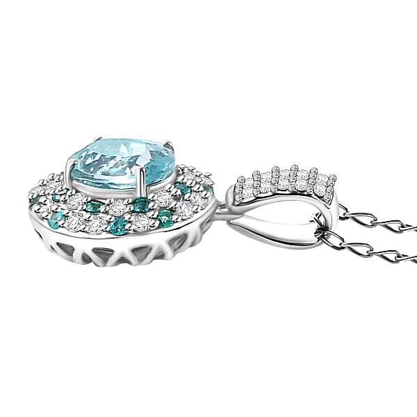 Certified & Appraised Rhapsody AAAA Paraiba Tourmaline And E-F VS Diamond 1.37 Ctw Pendant Necklace In 950 Platinum 18 Inches