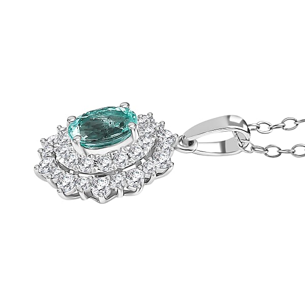 Certified & Appraised Rhapsody AAAA Paraiba Tourmaline And E-F VS2 Diamond 1.50 Ctw Pendant Necklace In 950 Platinum 20 Inches 4.50 Grams
