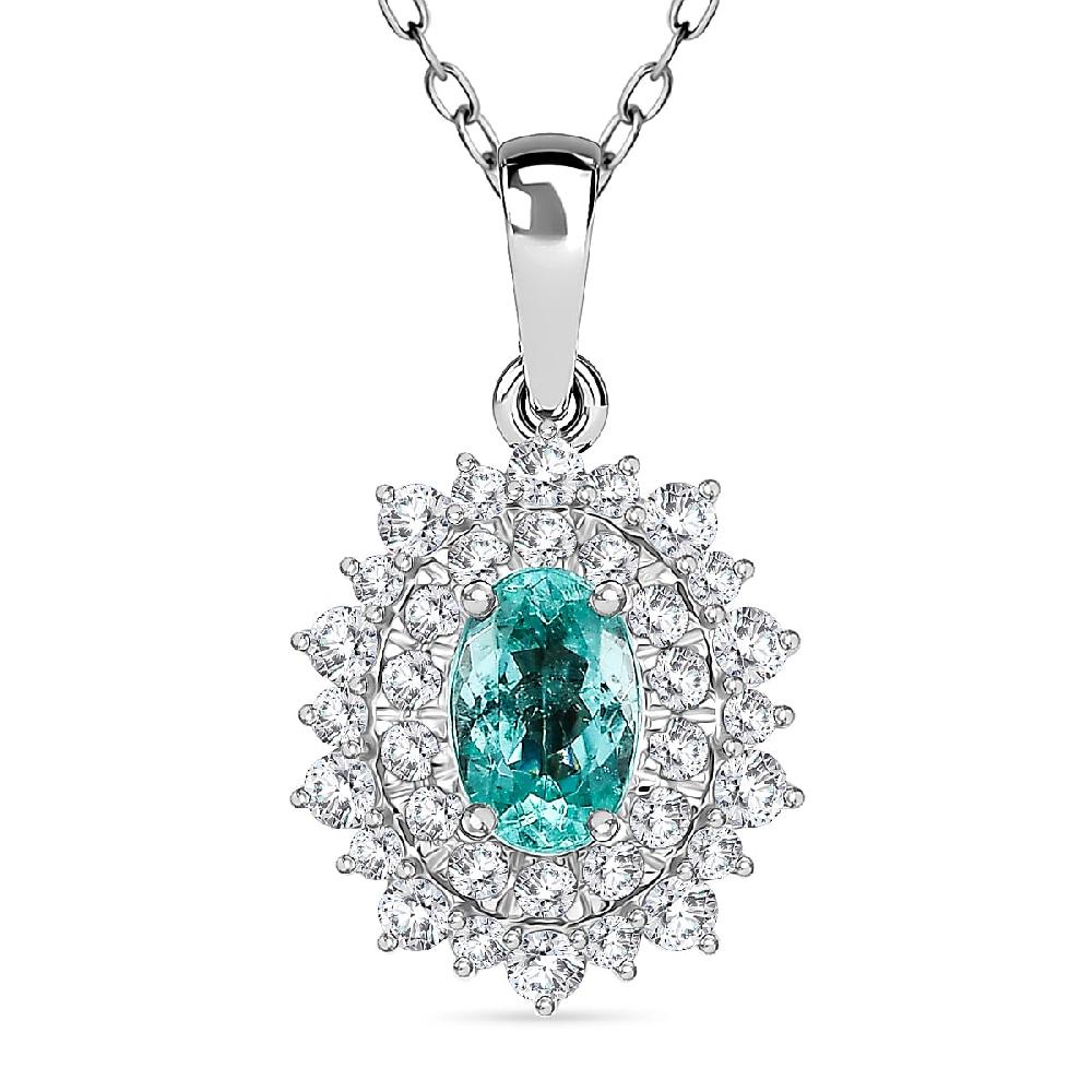 Certified & Appraised Rhapsody AAAA Paraiba Tourmaline and E-F VS2 Diamond 1.50 ctw Pendant Necklace in 950 Platinum 20 Inches 4.50 Grams