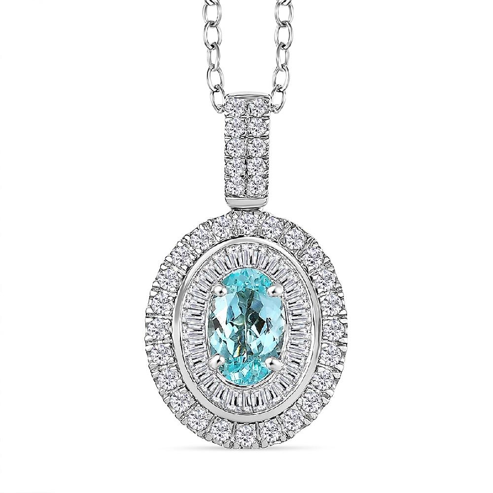 Certified & Appraised Rhapsody AAAA Paraiba Tourmaline and E-F VS2 Diamond 2.00 ctw Double Halo Pendant Necklace in 950 Platinum 4.60 Grams 20 Inches