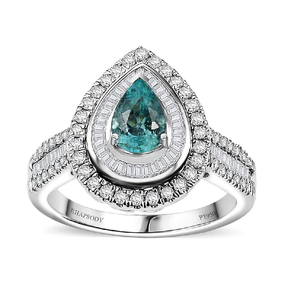 Certified & Appraised Rhapsody AAAA Paraiba Tourmaline and E-F VS Diamond 2.00 ctw Ring in 950 Platinum 9.40 Grams