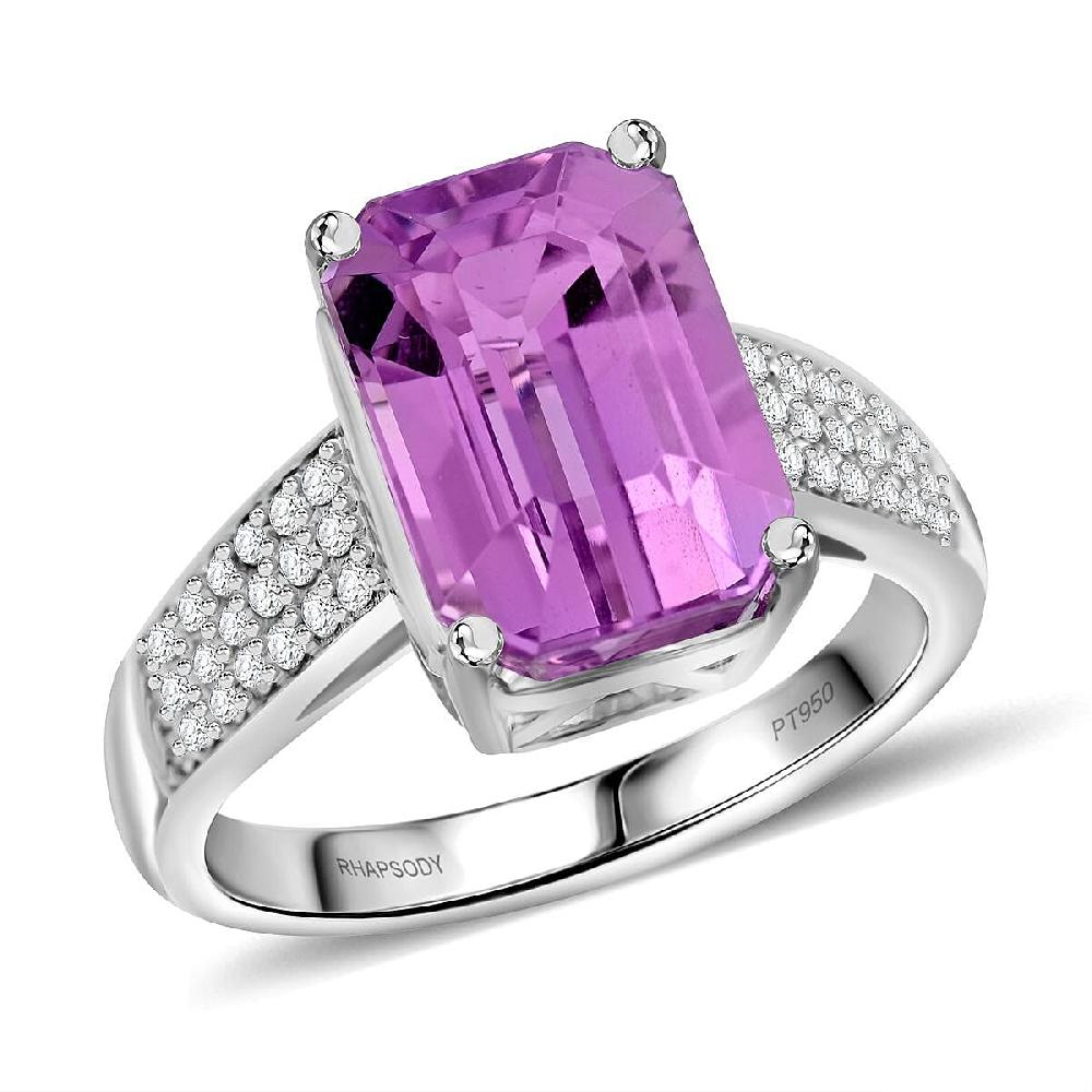 Certified & Appraised Rhapsody AAAA Patroke Kunzite and Diamond E-F VS Ring in 950 Platinum 8.20 Grams 6.75 ctw