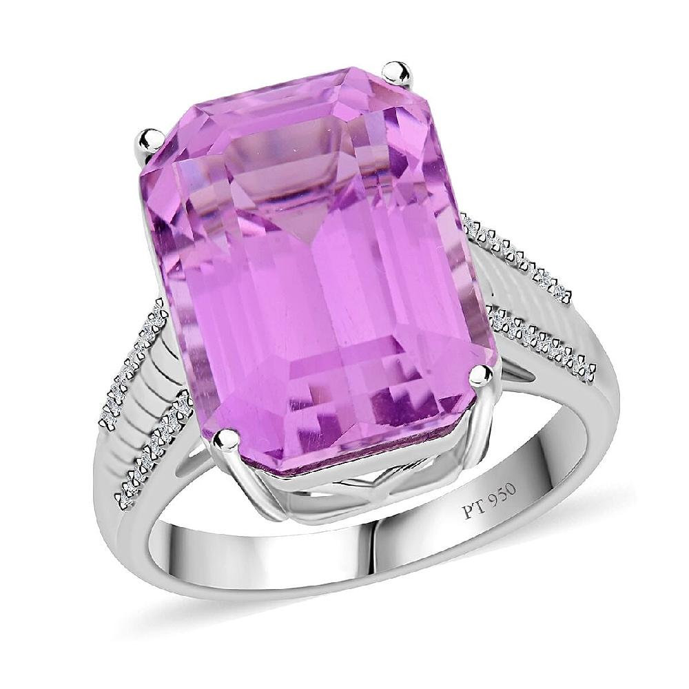 Certified & Appraised Rhapsody AAAA Patroke Kunzite and E-F VS Diamond 16.10 ctw Ring in 950 Platinum 9.85 Grams